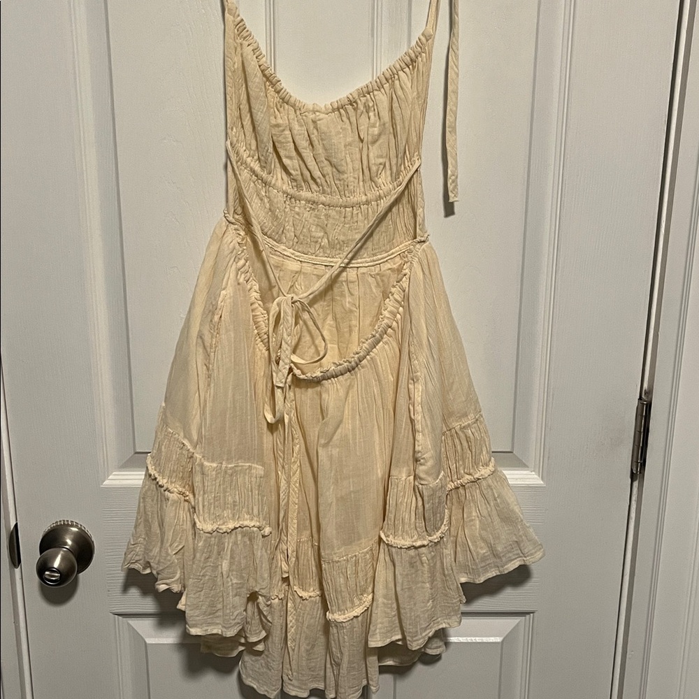 Cream Spaghetti-Strap Ruffle Mini Dress - Picture 7 of 11